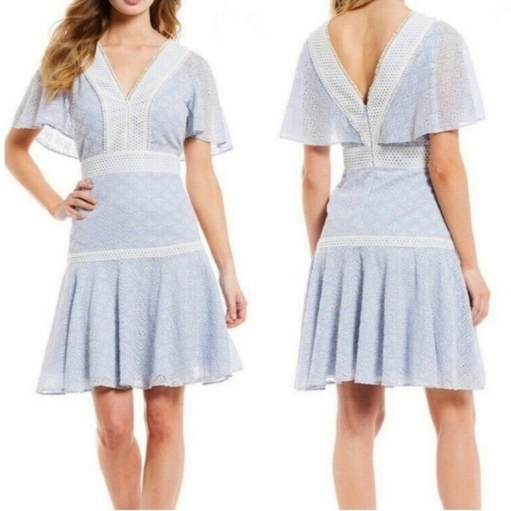 Gianni Bini Blue Pleated Backless Sundress with Flutter Sleeves